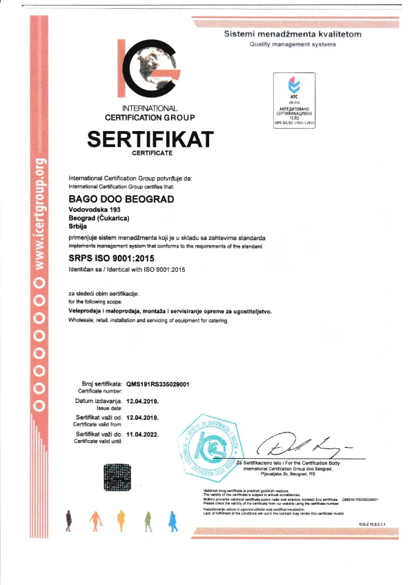 Sertifikat ISO 9001:2015 – Bago d.o.o.